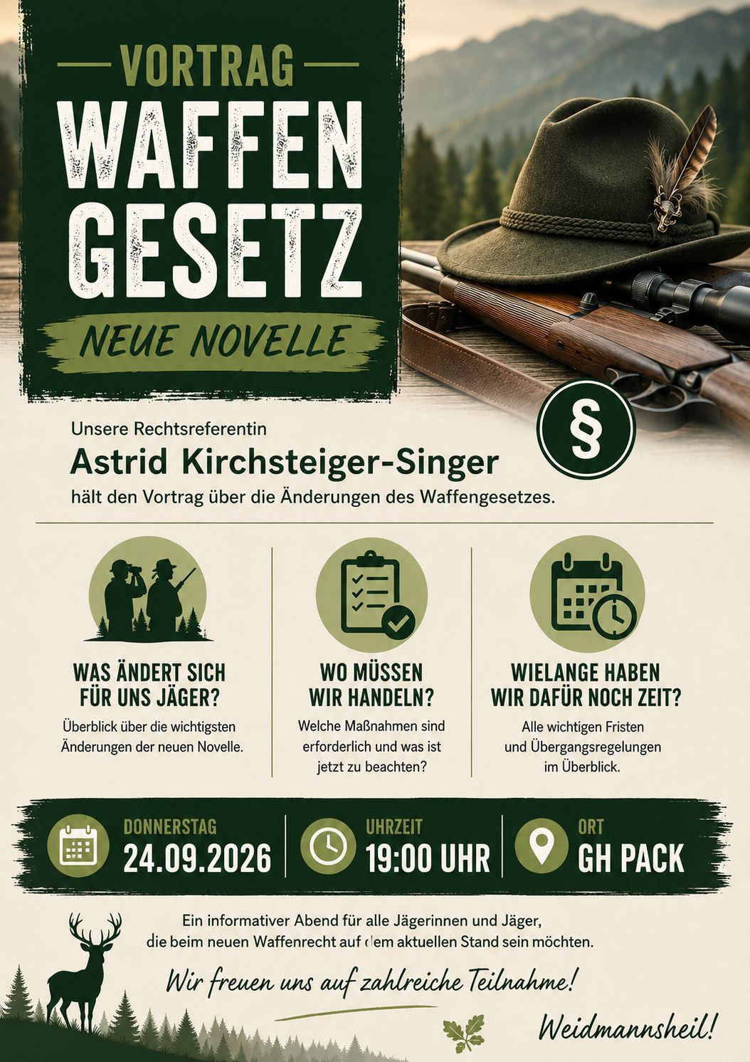 Flyer zu Vortrag Waffengesetz (neue Novelle)