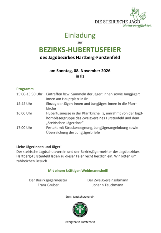 Flyer zu Bezirkshubertusfeier
